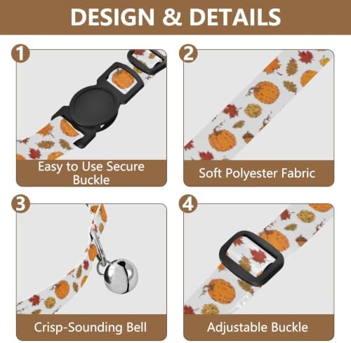 Pumpkin Sunflower Autumn White Collar for Cats, 2 Pack Kitten Collar with Bell