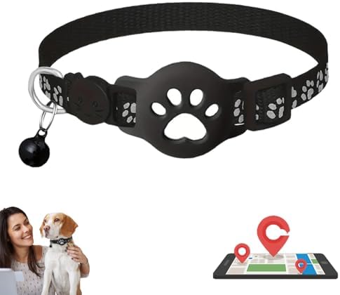 GPS Tracker Collar for Dogs/Cats, Rejustable Tractive GPS Cat Tracker with Real-Time Location, Fit for iOS and Android, Pet Tracker for Safety of Pets' Outdoor Activities (Black White)
