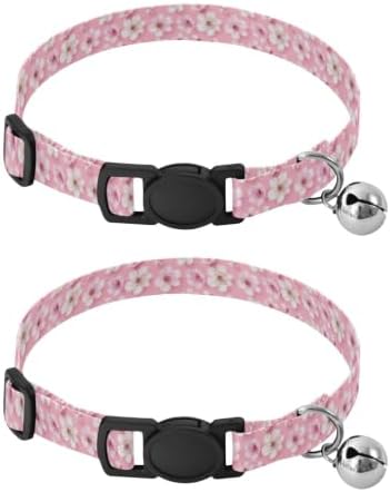 Cherry Blossom Flowers Comfortable Cat Collar, 2 Pack Dog Bell Collar
