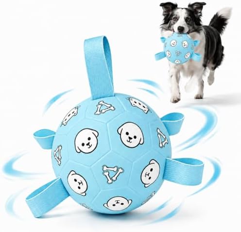 Dog Soccer Ball with Straps, 6 Inch Jolly Ball for Medium Dogs