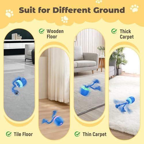 Interactive Dog Toys, Automatic Moving and Rolling Dogs Toy with Rope for Medium/Large Dogs, Interactive Dog Ball to Keep Them Busy(Blue)