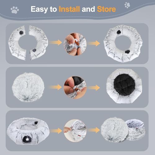 Cat Tunnel Bed for Indoor Cats, XL Christmas Tree Skirts Washable Warm Soft Indoor Cat Donut Tunnel, Multifunctional Cat Interactive Playground Toys for Felines Pet Christmas Tree Decoration