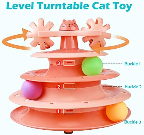 UPSKY Cat Toy Roller 4-Level Turntable with Colorful Balls and Bell Ball | Puzzle Kitten Toys, Sturdy Structure, Detachable Design, Easy to Assemble, Anti-Slip, Reduces Boredom for Indoor Cats