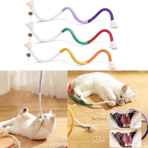Cat Toys Chew Ropes, Silvervine Sticks Catnip Rope Toys with Refillable Natural Catnip for Cats Dental Care, Safe Teeth Cleaning Toy for Indoor Cat Kitty Kicker Toy Interactive Catnip Kitty Toys