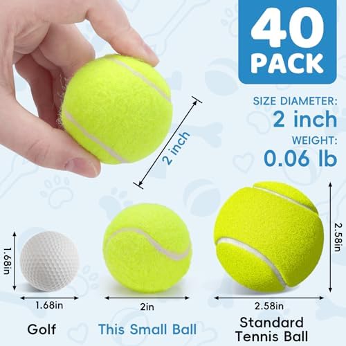 40 Pack 2 Inch Dog Tennis Balls, Small Tennis Balls for Dogs, Dog Safe Non-Abrasive Felt, Bulk Puppy Tennis Ball Set for Small Dogs,with Mesh Bag for Easy Transport(Multicolor