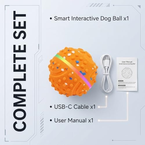 SUREMAX Interactive Dog Toys for Aggressive Chewers, LED Smart Dog Ball 0.6in Thickened E-TPU, Motion Activated Bouncing Balls for Dogs to Keep Them Busy, Indestructible Pet Toy (Orange)
