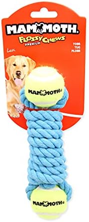 Mammoth Flossy Chews Twister Rope Toy with Tennis Balls – Premium Cotton-Poly Tug Toy for Dogs – Interactive Dog Tug Toy – Rope Dog Toy with Tennis Balls for Small Dogs - Mini 7.5" - Assorted Colors