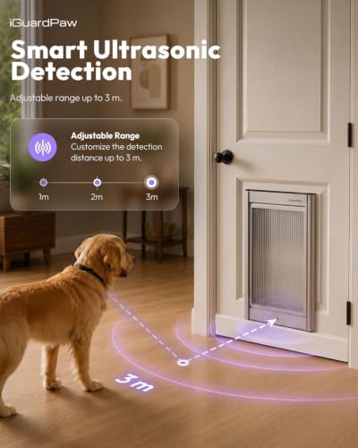 Automatic Dog Door for Door, Smart Dog Door with Collar Sensor, L | aluminum built, collar-activated, scheduled access, pet-only access, adjustable sensing range, anti-pinch, large, silver