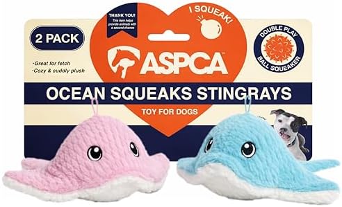 ASPCA 2 Pack Plush Dog Toy with Squeaker for Small & Medium Dogs, Soft Durable Stuffed Pet Toy for Fetch, Tug & Cuddle, Interactive, Lightweight, Engaging Play Toy for Dogs