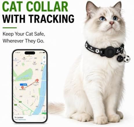 GPS Collar for Cats (Android Only) Pet Tracker, Soccer Style Smart Tag Compatible with Google Find My, Waterproof No Monthly Fee Cat Tracking Collar, Game Day Football Design for Pet Safety