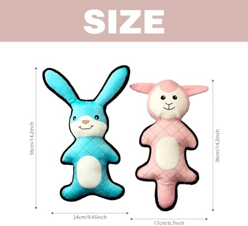 PetLike Tough & Durable Plush Dog Toy Set - 2 Pack - Interactive Animal Chew Toys for Puppies & Dogs, Perfect for Teething, Fetch & Cuddly Playtime (Blue Rabbit+Pink Sheep)