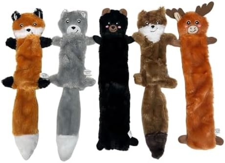 ZippyPaws Skinny Peltz - No Stuffing Dog Toys, 5-Pack, Woodland Variety