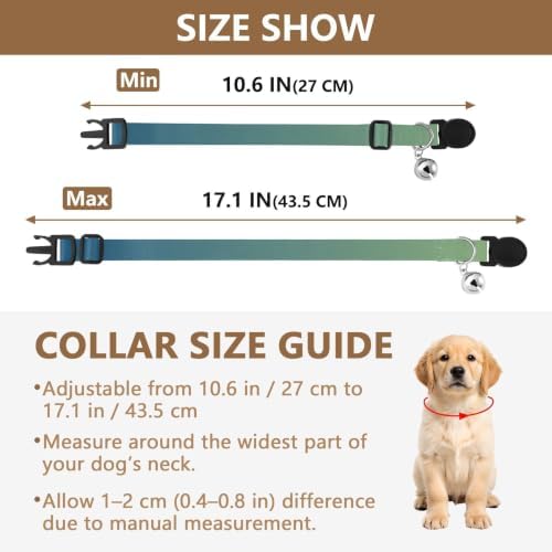 2 Pack Kitten Collar Blue Gradient Collar with Bell for Dog Puppy, Adjustable Length 10.6" to 17.1"