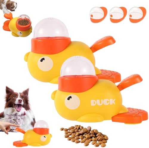 Cat Treat Slot Machine, Duck Cat Treat Dispenser, Pet Dog Slow Puzzle Feeder, for Dogs & Cats, Interactive Slow Feeder Toy (2pcs-Yellow)