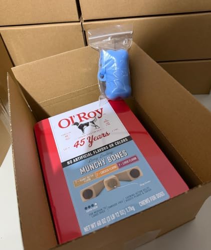 Ol Roy Munchy Bones Dog Treats, Chicken, Peanut Butter & Liver, No Artificial Flavors or Colors, 60 oz, 21 Count with Bone Waste Bag Dispenser and Roll