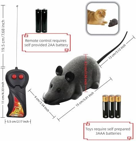 Remote Control Mouse Cat Toy, Realistic RC Interactive Pet Toy with Wireless Controller, Forward and Backward Movement, Gray Plush Electronic Mouse for Cats and Dogs, Funny Pet Teaser for Indoor Cats