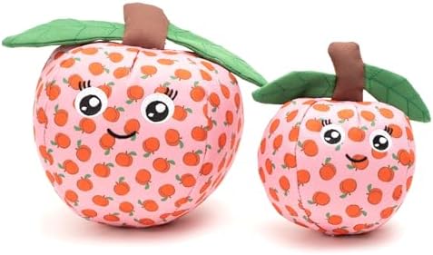 The Worthy Dog Icons Pattern Tough Plush Squeaky Dog Toy, Peachy Keen