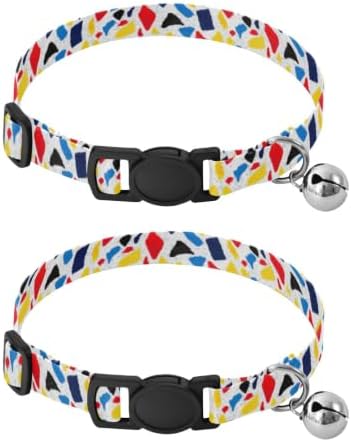 Irregularly Colorful Stone Cat Collars with Bell 2 Pack Pet Collar Adjustable Length 10.6" to 17.1"