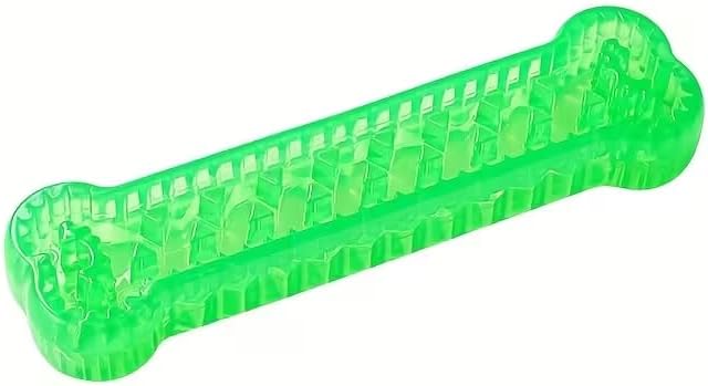 Interactive Dog Bone Toy, Green TPR Rubber, 6.3 Inch Dental Chew with Hidden Treat Compartment, Puzzle Food Dispenser for Small and Large Dogs (Green, Large)