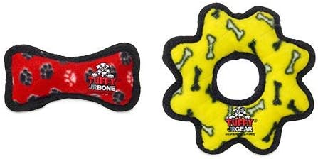 TUFFY® 2 Pack Bone and Gear Ring Small Ultra Durable Plush Dog Toys