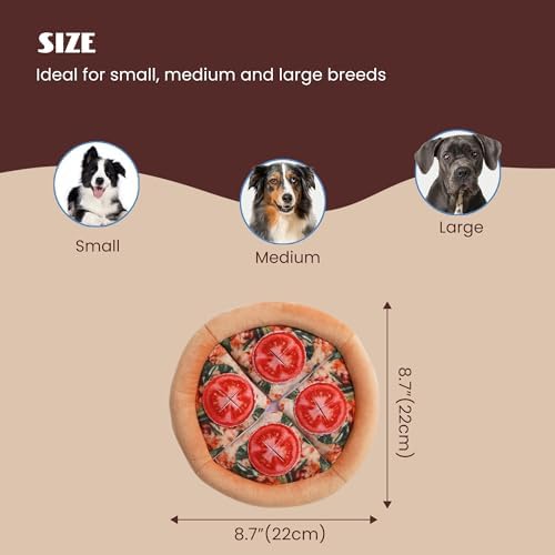 Nocciola Hide Treat Seek Pizza Dog Toy- Interactive Enrichment Burrow Snuffle Plush Stuffed Puppy Toys, Fun Crinkle Squeaky Durable Entertained Pet Supplies for Small Medium Large Breed