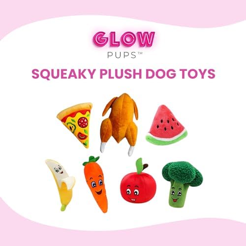 Glow Pups Dog Toy, Plush Squeaky Tomato Dog Chew Toy for Interactive Play, Durable Cotton Construction, Promotes Mental Stimulation and Reduces Stress, 5.75"x6", Red