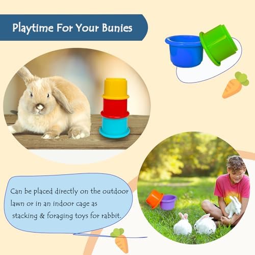 8 Pcs Stacking Cups for Rabbits Guinea Pig - Safe Reusable Bunny Toys Rabbit Toys in Different Sizes, Durable Rainbow Colored Nesting Toys for Bunny Small Animals Hiding Food and Playing