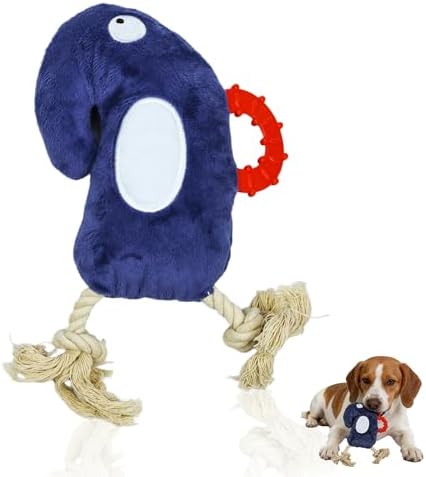 Deeow Tether Squeaky Plush Dog Tug Chew Toy for Enrichment/Interactive