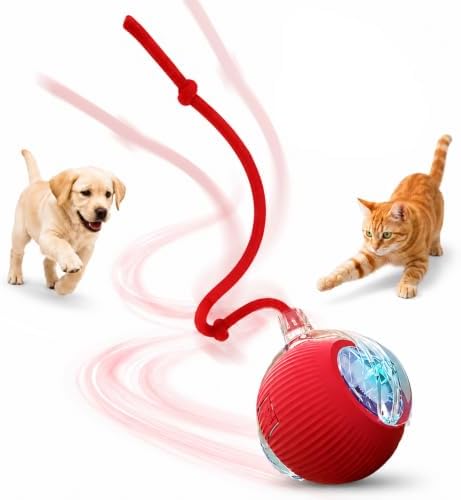 Interactive Smart Ball Toy for Cats and Dogs, 360° Automatic Rolling Chase,Designed for Indoor pet Exercise, Boredom Relief, and Fun Chase Play. (Red-1)