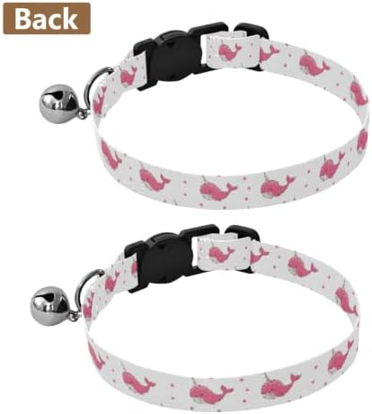 2 Pack Cats Collar Whales Polka Dots White Kitten Collar with Bell, Adjustable Length 10.6" to 17.1"
