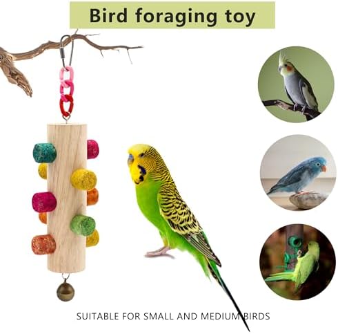 Cylinder Bird Chew Toy, Parrot Cork Stopper Toys Bird Swing Bell Hanging Wooden Puzzle Foraging Toys Small Bird Bite Perch Stand, Small and Medium Parrots (1 Pack-Cylinder Cork Stick)