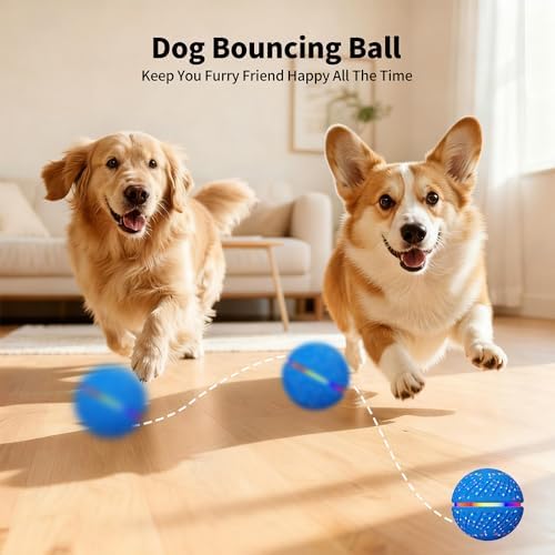 Smart Interactive Dog Toy Ball - Automatic Moving Bouncing Rolling Ball with 3 Modes & RGB Lights, Durable E-TPU Motion Activated Dog Toys for Small Medium Dogs, Keep Busy & Boredom Relief (Blue)