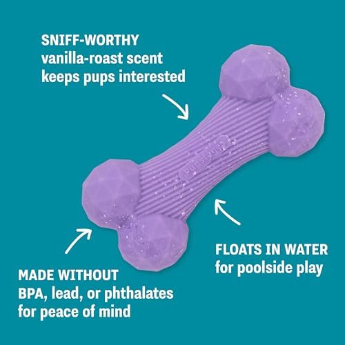 Flex-Force Bone Dog Toy for Fetch & Chew, Unpredictable Bounce, Floats in Water, Vanilla-Roast Scent for Sensory Play, Tough Chewers, Medium & Large Breeds (25-100+ lbs), 6.5"