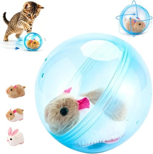 Self-Rolling Interactive Cat Ball, 360 Rolling Spin Moving Cat Ball, Auto Moving Pet Toy for Indoor Cats (Blue, Brown and White Rat)