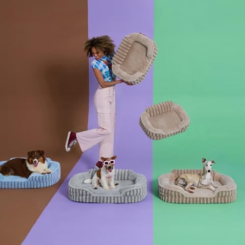 LE SURE Cute Cozy High Back Orthopedic Small Dog Bed with Sides, 24" Beige | Waterproof Pet Bed with Sides, Aesthetic Comfy Egg-Crate Foam Pet Couch Sofa, Removable Washable Cover, Non-Slip Bottom