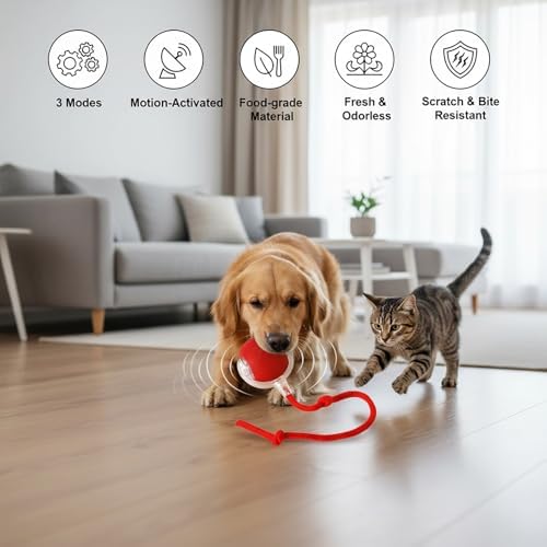 Interactive Cat Toys Ball for Cats - Upgrade Automatic Cat Toys for Indoor Cats, 3 Modes 2 Speed Moving Cat Ball 2PCS (Red Blue)