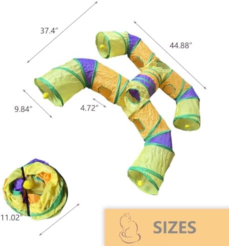 Foldable H-Shaped Cat Tunnel Toy with Interactive Playing Balls - 4 Exits for Cats, Kittens, Rabbits & Small Pets Collapsible Play Tube for Indoor Fun & Exercise (Colorful)
