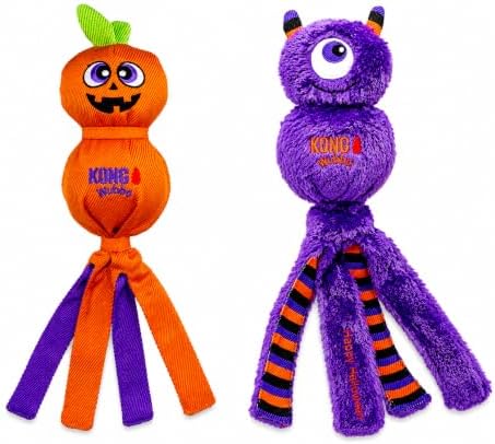 KONG Halloween Wubba Monster/Pumpkin Large 2 Pack – Durable Interactive Tug & Toss Dog Toy