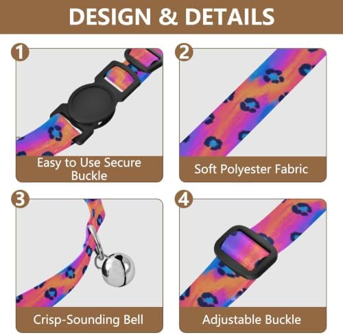Rainbow Leopard Soft Cat Collar, 2 Pack Bell Collar for Small Dogs