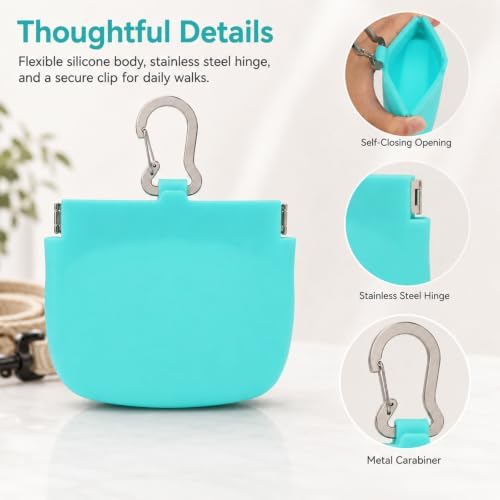Silicone Dog Treat Pouch for Pet Training One-Hand Access One Cup Silicone Treat Bag with Pull Tab and Auto Closing Lid Treat Pouches for Leash(Color: Cyan)