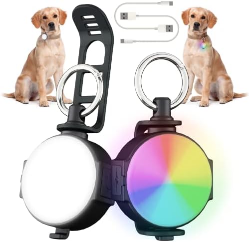 Dog Collar Light, USB-C Rechargeable Dog Lights for Night Walking, 4 Modes Dog Light Contain RGB Color Changing/Red/2 White, IP68 Waterproof Dog Walking Light with Silicone Band & Round Clip (2 Pack)