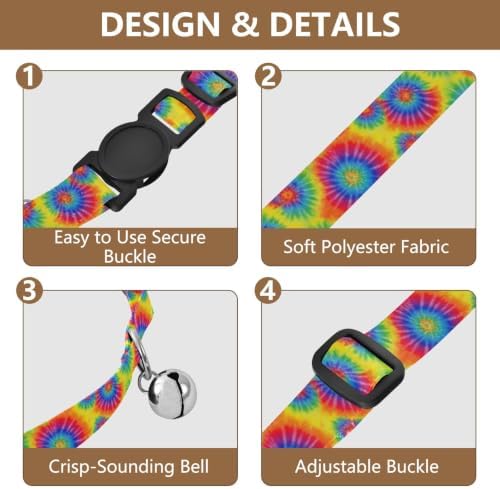 Tie Dye Swirls Blue Breakaway Cat Collars with Bell 2 Pack Pet Collar Adjustable Length 10.6" to 17.1"