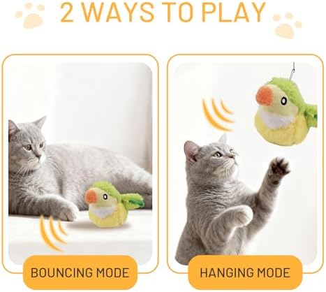 Puffluv Flapping Cat Toy,Interactive Parrot Green Flapping Bird CAN NOT Fly,Auto Chirping & Beating Wings 4 Modes, USB Charging with Catnip for Indoor Kittens Active Fun-GreenBird