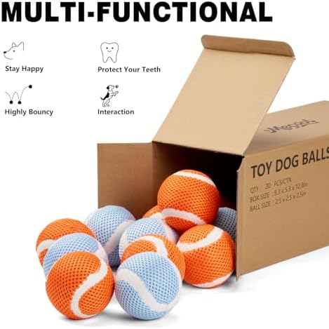 MECOOL Tennis Balls for Dogs 2.5in 20PCS Fetch Interactive Dog Balls Durable Toys for Cleaning Teeth Indoor/Outdoor Playing for Dogs(Blue and Orange)