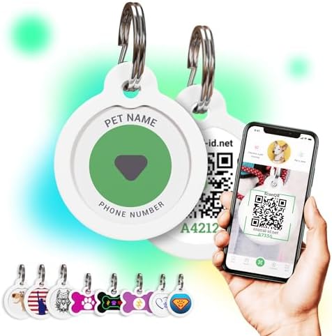 QR Code Dog Tag Personalized Pet Id Silent Cat Tags Engraved Name Plate with Online Profile (Green Logo)