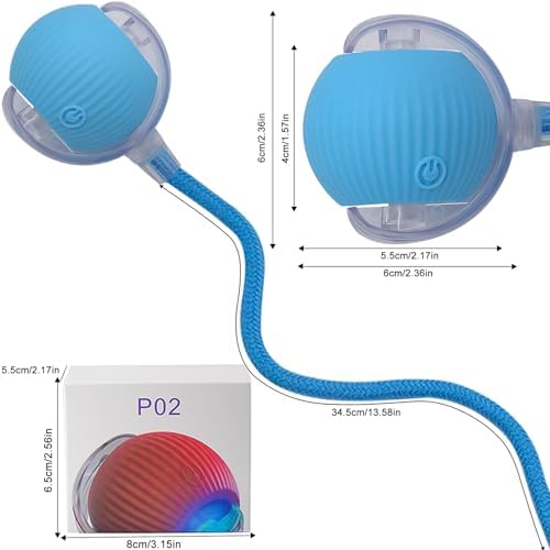 Interactive Cat Dog Toy Ball with LED Light, Automatic Rolling(Blue)