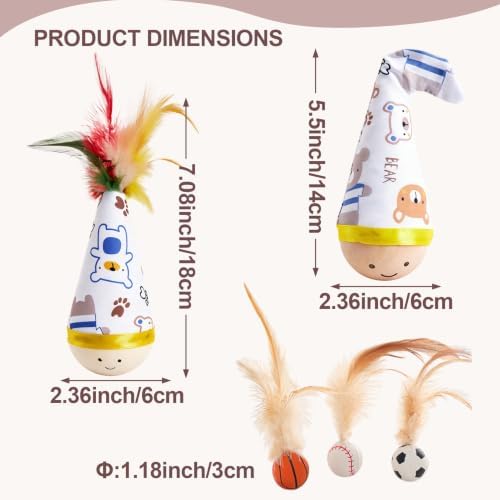 Interactive Cat Wobbler Toy for Indoor Cats Bouncy ball with feather Tails