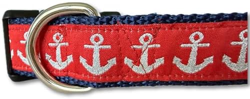 Large Dog Collar American Flag Anchor Pattern Adjustable Handmade Dog Collar Nautical USA Patriotic Red White Blue Collar Durable Nylon