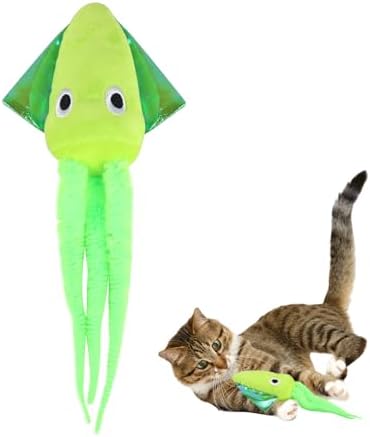 Andiker Cat Toy with Catnip, Squid Shaped Cat Chew Toy with Long Tentacle and Crinkle Paper Interactive Kitten Toy for Kittens & Adult Cats (Green)
