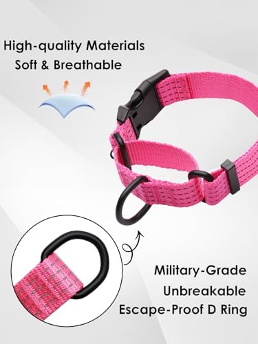 Martingale Dog Collar, Reflective No Pull with Buckle, Pink, S